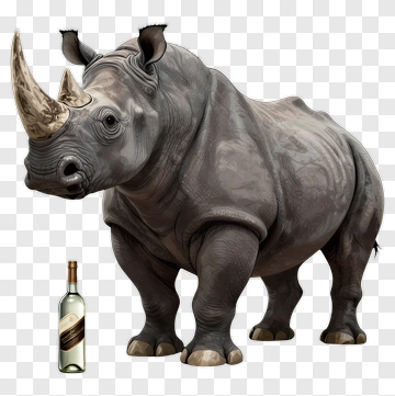 Realistic Rhinoceros Beside A Bottle Of Wine PNG