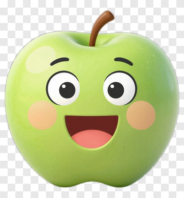 Cartoon Green Apple With A Happy Face PNG