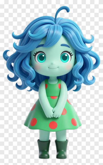 Cartoon Girl In Green Dress With Polka Dots PNG