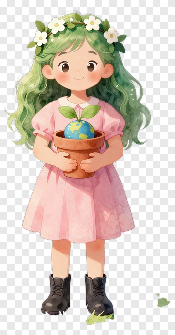 Girl Holding A Potted Plant With Earth PNG
