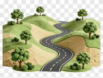 3D Landscape With Winding Road And Green Trees PNG