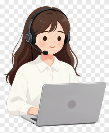 Cartoon Woman Using A Laptop With Headset PNG