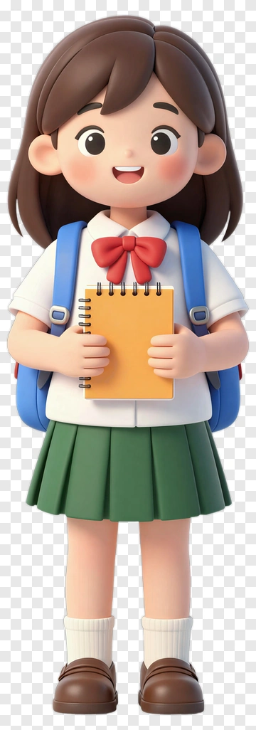 Cartoon Schoolgirl Holding A Notebook PNG