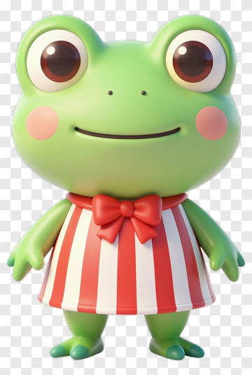 3D Cartoon Frog In A Striped Dress PNG