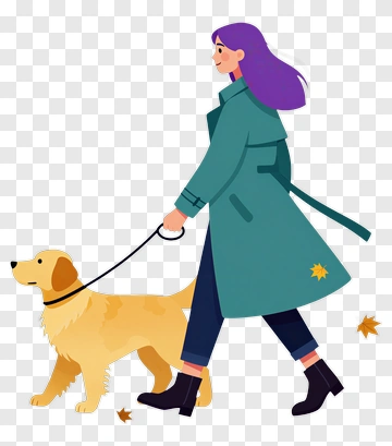 Woman Walking A Golden Retriever PNG