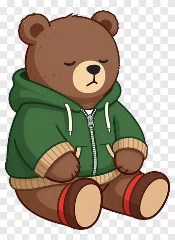 Cartoon Bear In A Green Hoodie PNG