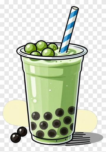 Cartoon Green Bubble Tea With Straw PNG