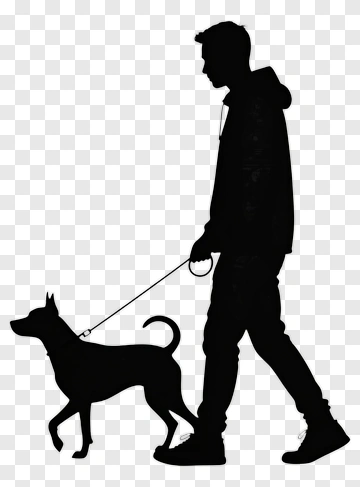 Silhouette Of Man Walking A Dog PNG