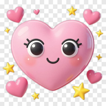 Cartoon Pink Heart With Stars PNG