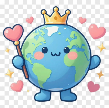 Cartoon Earth Character Holding A Heart Scepter PNG