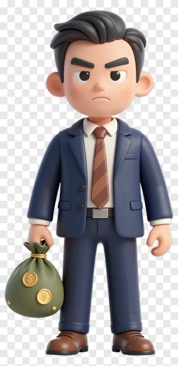 3D Businessman Holding A Money Bag PNG