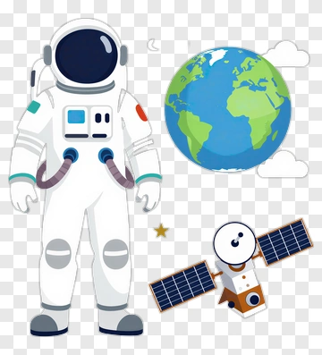 Cartoon Astronaut With Earth And Satellite PNG