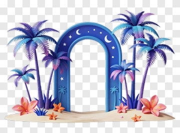 Tropical Arch With Palm Trees And Flowers PNG