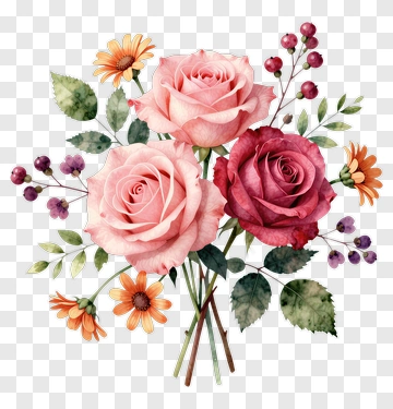Flower Bouquet With Pink And Red Roses PNG