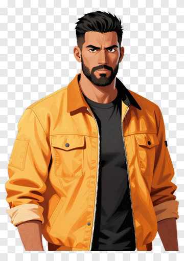 Cartoon Man In Orange Jacket PNG