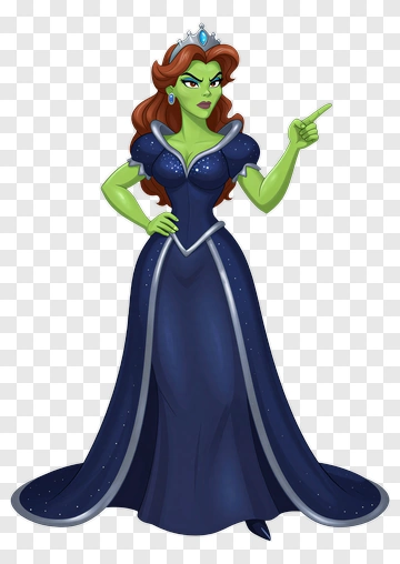 Cartoon Green Princess Pointing In A Blue Dress PNG