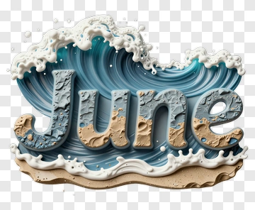 June Text With Ocean Wave Design PNG