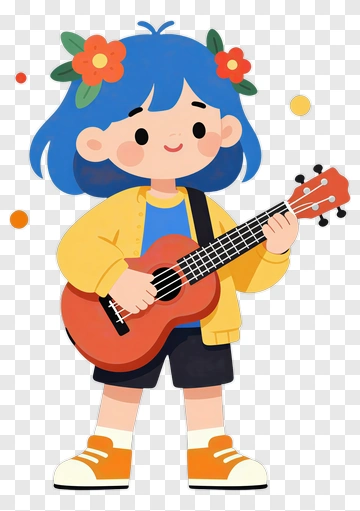 Cartoon Girl Playing Ukulele PNG