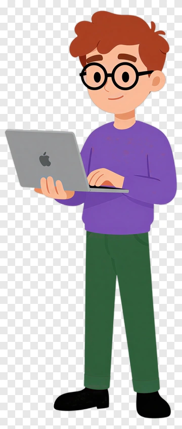Cartoon Boy Using A Laptop PNG