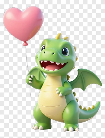 Cartoon Dragon Holding A Heart Balloon PNG