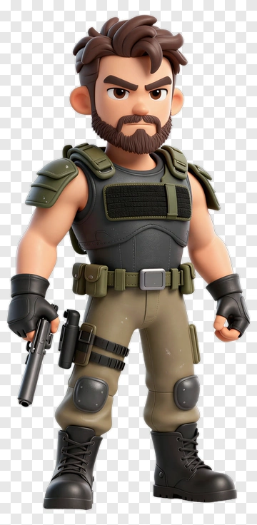 3D Soldier Character With Gun PNG