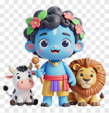 Cartoon Boy With Cow And Lion PNG