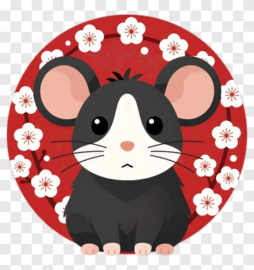 Cartoon Mouse With Cherry Blossoms PNG