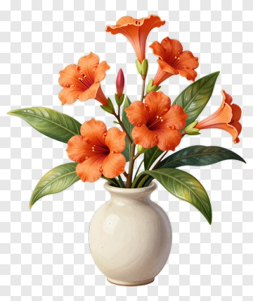 Orange Flower Bouquet In A Vase PNG