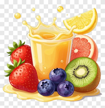 Fruit Juice Splash With Berries And Citrus PNG