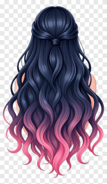 Long Wavy Hair With Pink Ombre PNG