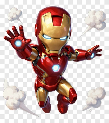 Cartoon Iron Man Flying With Action Clouds PNG