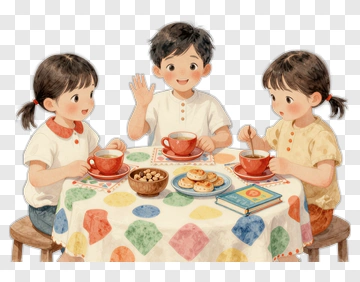 Children Enjoying Snacks At A Table PNG
