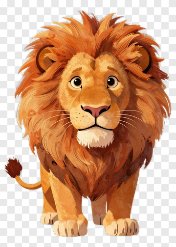 Cartoon Lion With A Majestic Mane PNG
