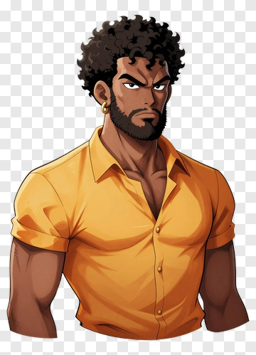 Cartoon Man With Curly Hair Wearing A Yellow Shirt PNG