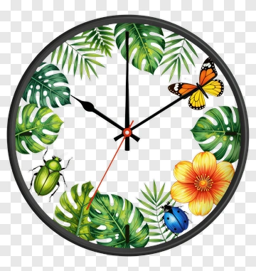 Colorful Tropical Clock With Butterflies And Insects PNG