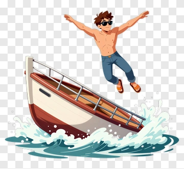 Boy Jumping Off A Boat Into Water PNG