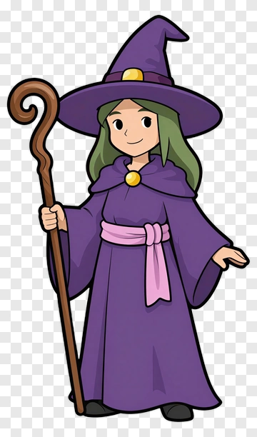 Cartoon Witch Holding A Staff PNG