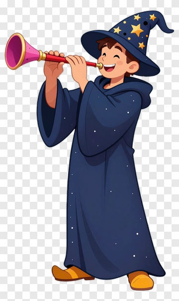 Cartoon Wizard Playing A Trumpet PNG