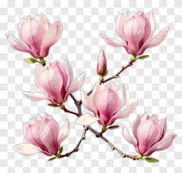 Pink Magnolia Flowers On A Branch PNG