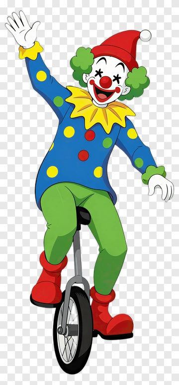 Cartoon Clown Riding A Unicycle PNG