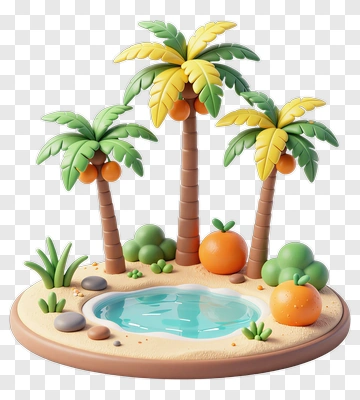3D Tropical Landscape With Palm Trees And Pool PNG