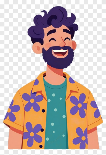 Cartoon Man Smiling In A Floral Shirt PNG