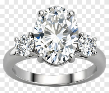 Engagement Ring With Oval Center Stone And Side Diamonds PNG