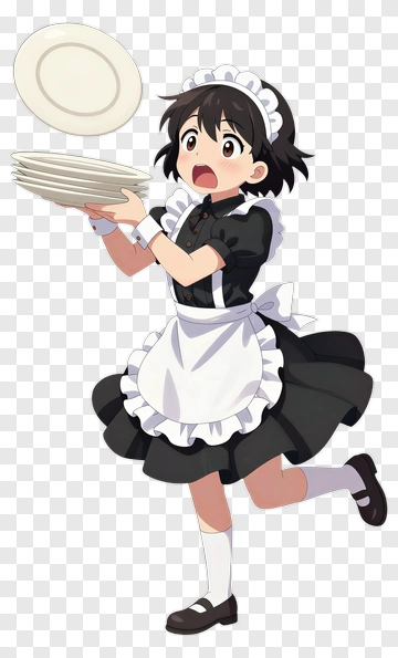 Maid Character Holding Plates In A Cartoon Style PNG