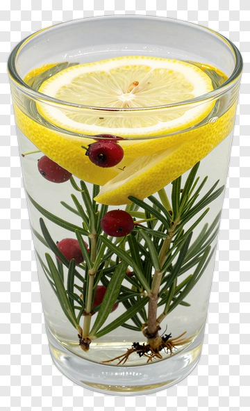 Glass Of Water With Lemon And Rosemary PNG
