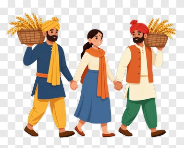 Family Walking Together With Wheat Baskets PNG