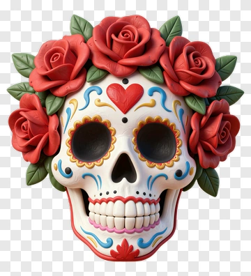Colorful Sugar Skull With Roses PNG