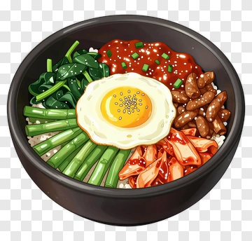 Colorful Bibimbap Bowl With Egg And Vegetables PNG
