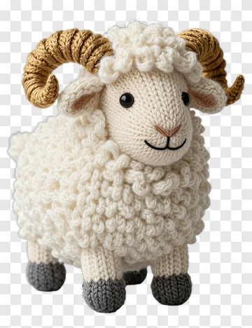 Knitted Ram With Curly Horns PNG