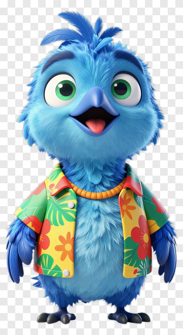 Cartoon Blue Bird Wearing A Tropical Shirt PNG